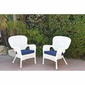 Jeco W00213-C-2-FS011 Windsor White Resin Wicker Chair with Blue Cushion, 2PK W00213-C_2-FS011